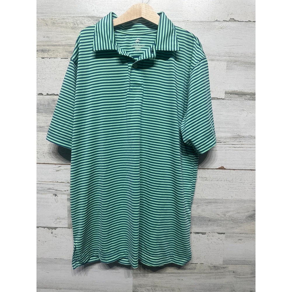 Class Club Polo Shirt Boys 14/16 Green Striped Modern Fit Short Sleeve GUC